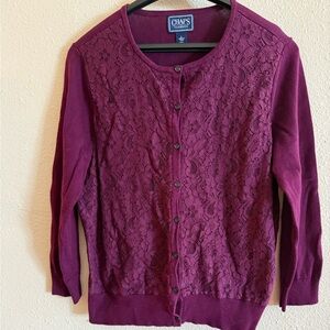 Chaps women’s plum lace cartigan sweater size L